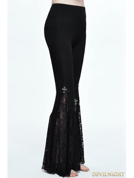 Black Gothic Cross Lace Bell-Bottomed Pants for Women - Devilnight.co.uk