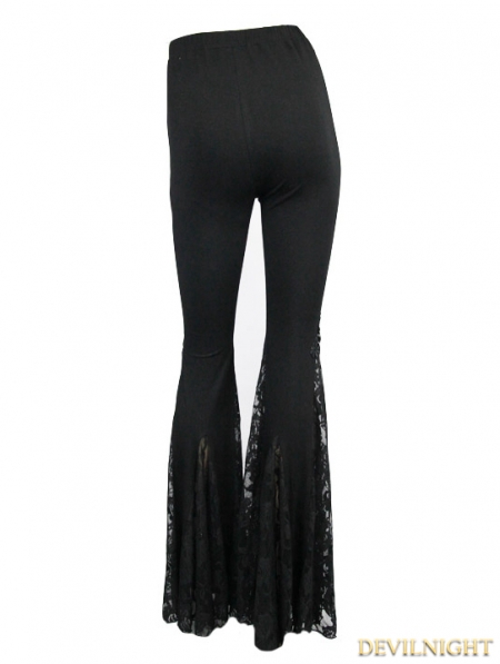 Black Gothic Cross Lace Bell-Bottomed Pants for Women - Devilnight.co.uk