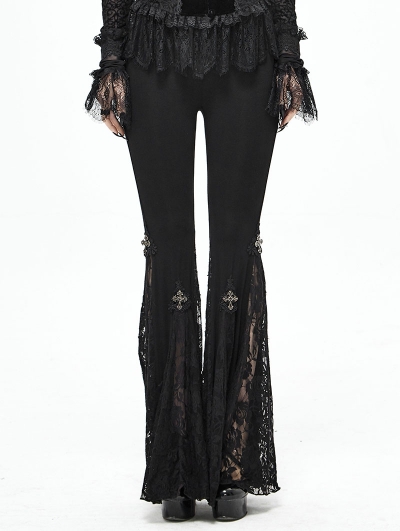 Black Gothic Cross Lace Bell-Bottomed Pants for Women