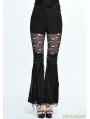 Black Gothic Punk Hole Bell-Bottomed Pants for Women