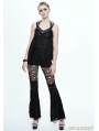 Black Gothic Punk Hole Bell-Bottomed Pants for Women