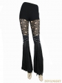 Black Gothic Punk Hole Bell-Bottomed Pants for Women