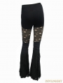 Black Gothic Punk Hole Bell-Bottomed Pants for Women