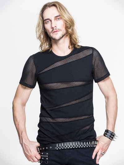 Black Gothic Net Short Sleeves T-Shirt for Men