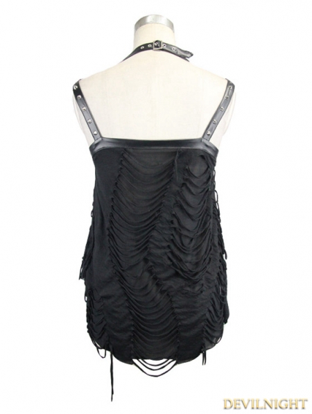 Black Gothic Punk Hole Sleeveless Shirt for Women - Devilnight.co.uk