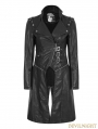 Black Gothic Handsome Punk Long PU Coat for Women