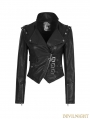 Black Gothic Handsome Punk Long PU Coat for Women