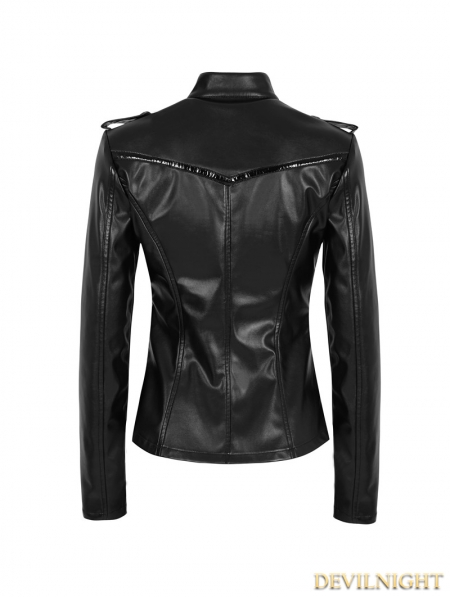 Black Gothic Military Uniform Sexy PU Leather Shirt for Women ...