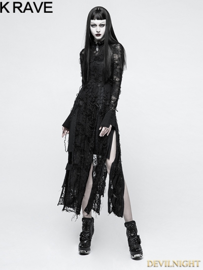 Black Gothic Retro Lace Rope Dress 