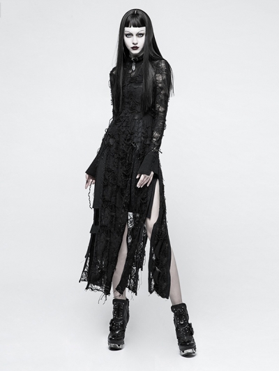 Black Gothic Retro Lace Rope Dress 