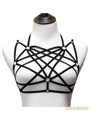 Black Gothic Harness Elastic Cage Bra