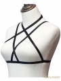 Black Elastic Simple Gothic Harness Cupless Bra