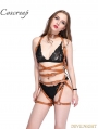 Brown Leather Gothic Harness Bra Belt and Leg Harness