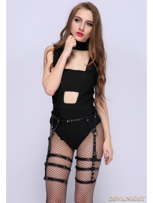 Black Gothic Leather Belt Harness Thigh Sock Garter