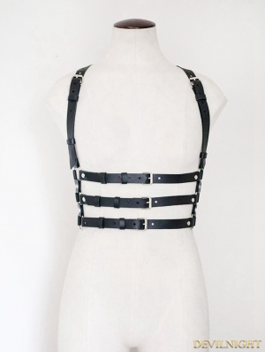 Unisex Black Suspenders Belts Leather Body Bondage Harness