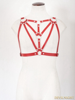 Red Gothic Leather Body Harness Bondage Belt Harness