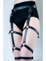 Black Gothic Leather Harness Thigh Sock Garter