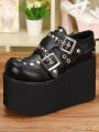 Black Gothic Punk PU Leather Rivet Buckle Belt Platform Shoes