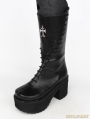 Black Gothic Punk Cross PU Leather High Heel Boots