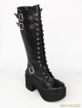 Black Gothic Punk PU Leather Lace Up Belt High Heel Knee Boots