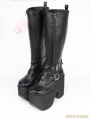 Black Gothic PU Leather Belt Zipper High Heel Knee Boots