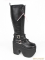 Black Gothic PU Leather Belt Zipper High Heel Knee Boots