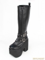 Black Gothic PU Leather Belt Zipper High Heel Knee Boots