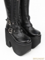 Black Gothic PU Leather Belt Zipper High Heel Knee Boots