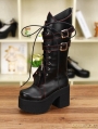 Black Gothic Punk Cross Lace-up Belt PU Leather Boots
