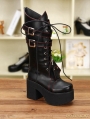 Black Gothic Punk Cross Lace-up Belt PU Leather Boots