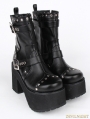 Black Gothic Punk PU Buckle Belt Platform Chunky Heel Mid-Calf Boots