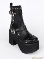 Black Gothic Punk PU Buckle Belt Platform Chunky Heel Mid-Calf Boots