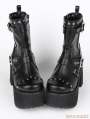 Black Gothic Punk PU Buckle Belt Platform Chunky Heel Mid-Calf Boots