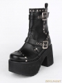 Black Gothic Punk PU Buckle Belt Platform Chunky Heel Mid-Calf Boots