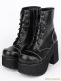 Black Gothic PU Leather Lace Up Platform Chunky Heel Mid-Calf Boots