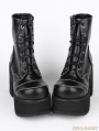 Black Gothic PU Leather Lace Up Platform Chunky Heel Mid-Calf Boots