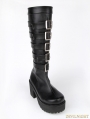 Black Gothic Punk PU Buckle Belt Platform Chunky Heel Knee Boots