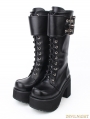 Black Gothic Punk PU Leather Lace Up Buckle Belt Platform Chunky Heel Boots