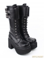 Black Gothic Punk PU Leather Lace Up Buckle Belt Platform Chunky Heel Boots