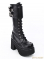 Black Gothic Punk PU Leather Lace Up Buckle Belt Platform Chunky Heel Boots