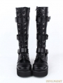 Black Gothic Punk PU Leather Lace Up Buckle Belt Platform Knee Boots