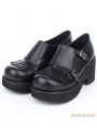 Black Gothic PU Leather Buckle Belt Fringe Shoes