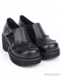Black Gothic PU Leather Buckle Belt Fringe Shoes