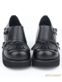 Black Gothic PU Leather Buckle Belt Fringe Shoes