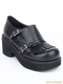 Black Gothic PU Leather Buckle Belt Fringe Shoes