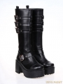 Black Gothic Punk PU Leather Buckle Belt Platform Chunky Heel Boots