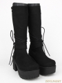 Black Gothic PU Lace Up Belt Platform Knee Boots