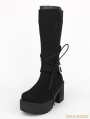 Black Gothic PU Lace Up Belt Platform Knee Boots