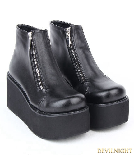 Black Gothic PU Leather Zipper Platform Ankle Boots