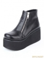 Black Gothic PU Leather Zipper Platform Ankle Boots